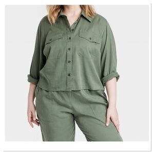Universal Thread Womens Utility Long Sleeve Collared Button-Down Shirt